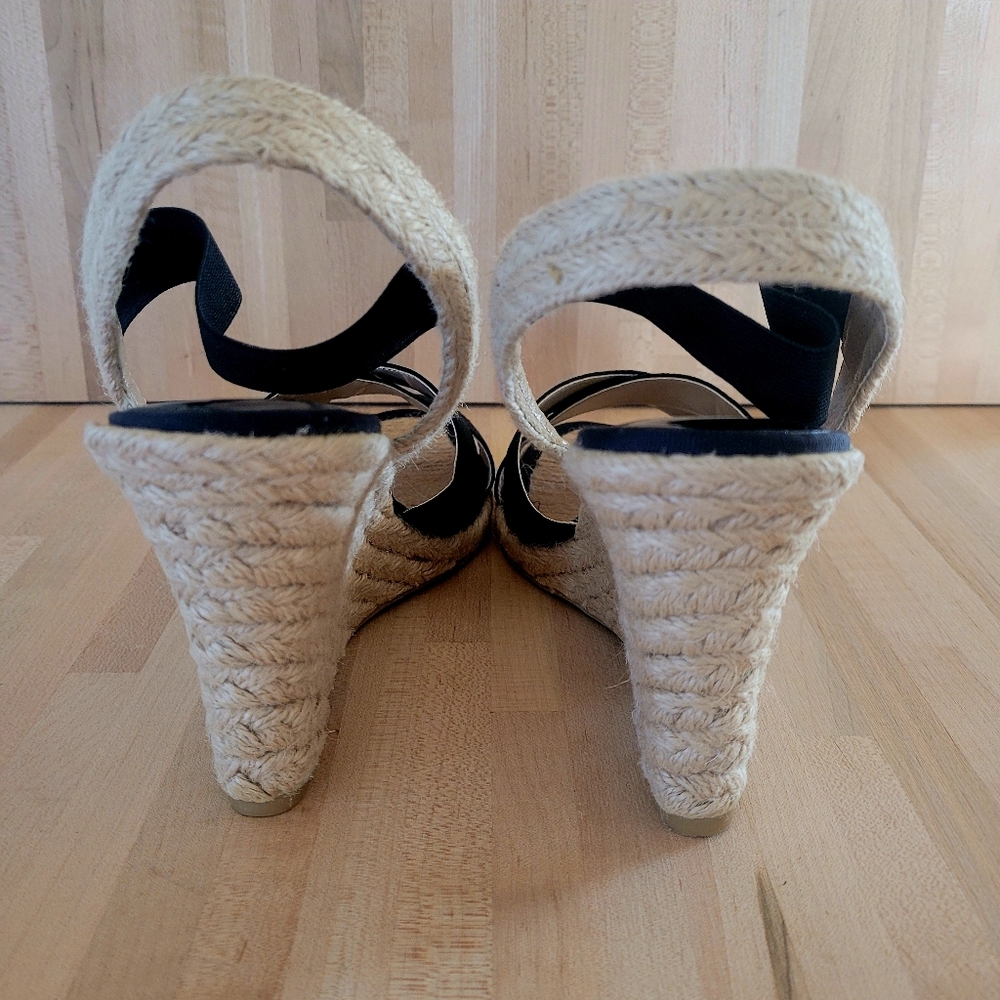 Apt. 9 Black and Tan Espadrille Wedge Cross Toe, Slingback Sandal. Size 10 - Picture 7 of 12